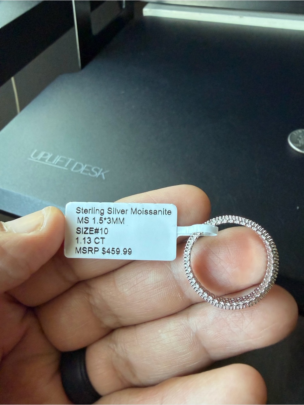 Sterling Silver Moissanite Eternity Ring - Size 10 - Silver